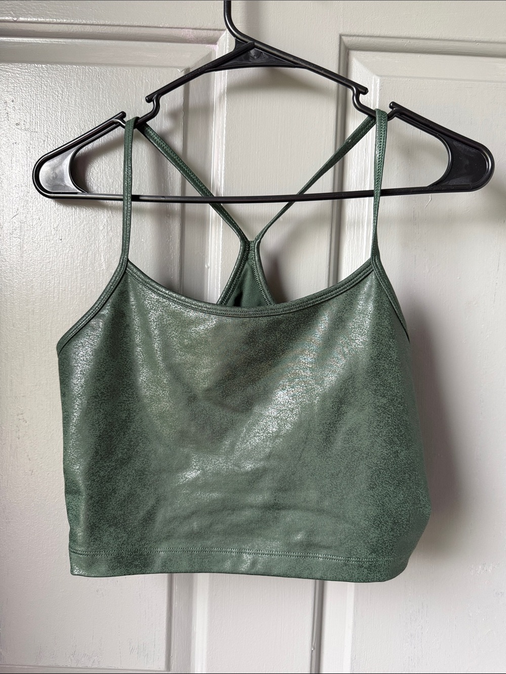 aerie Olive Green Faux-Leather Strappy Crop Cami